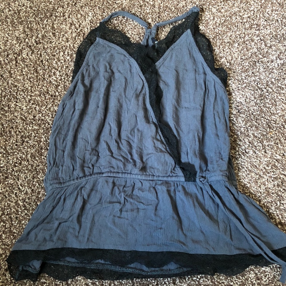 Navy Grey Lace American Eagle Top